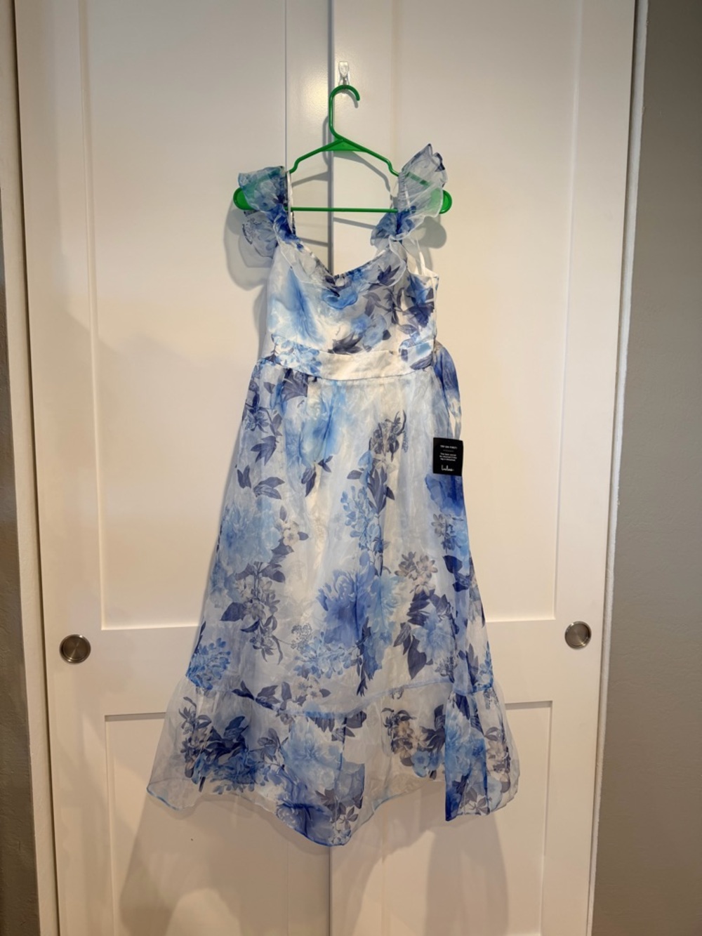 Lulu's Blue Floral Ruffle-Strap Women’s Formal Dress